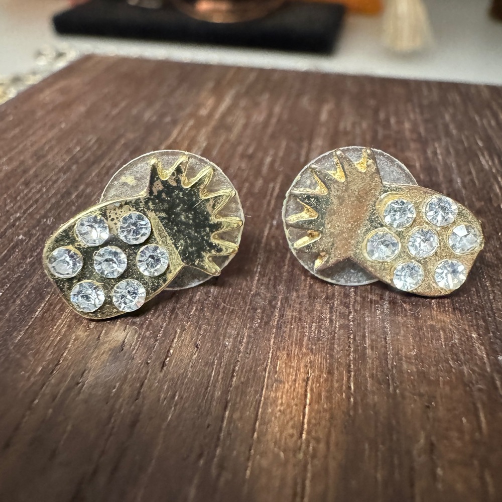 Pineapple rhinestone studded gold Stud Earrings